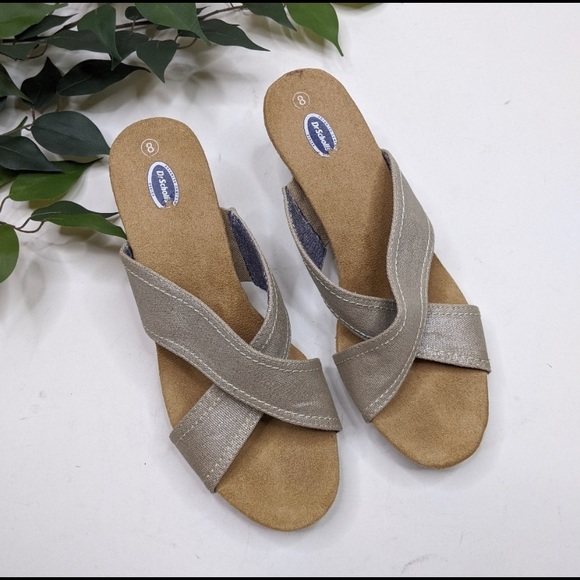 Dr. Scholl's Metallic Crossover Cork Wedge Heels - Picture 2 of 3